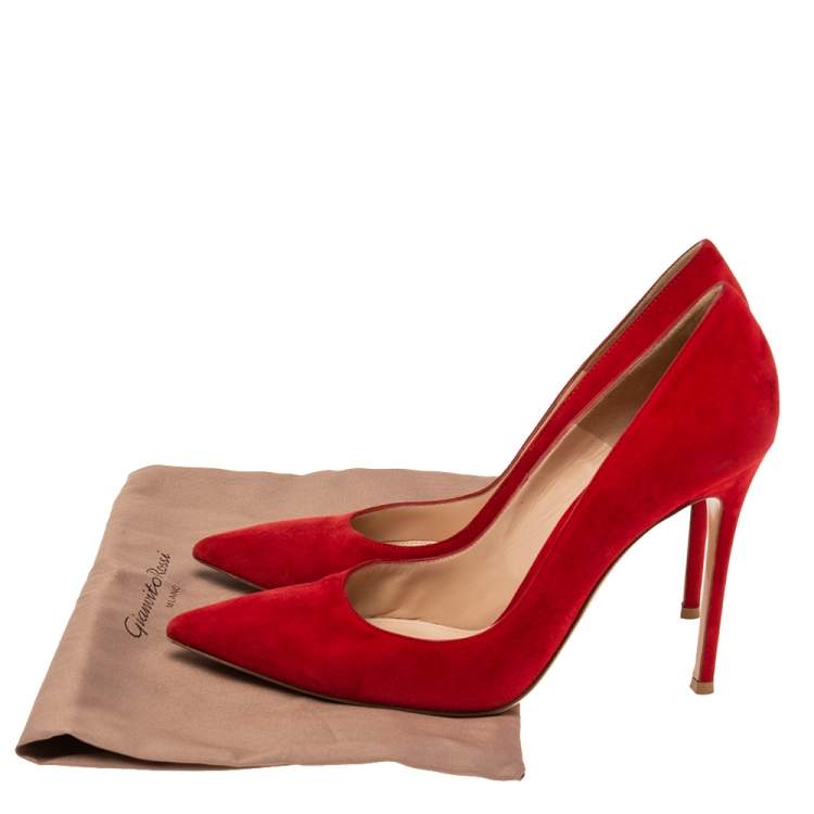 Pre Owned Gianvito Rossi Red Suede Pointed Toe Pumps Size 41