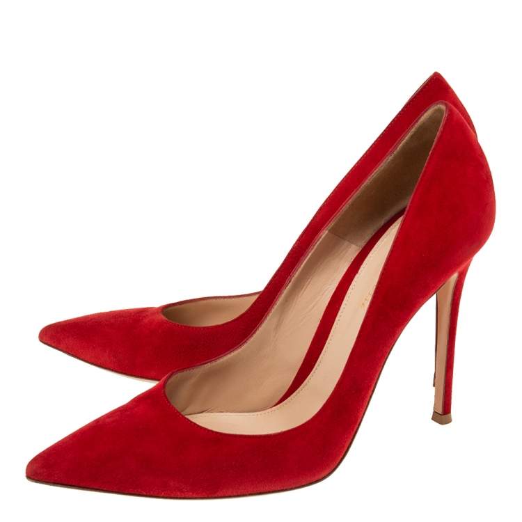 Pre Owned Gianvito Rossi Red Suede Pointed Toe Pumps Size 41