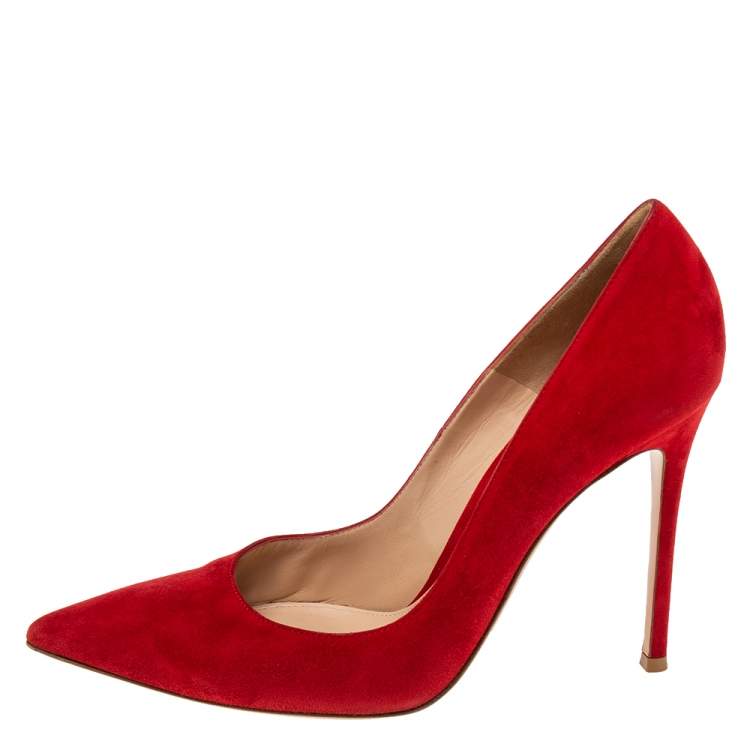 Pre Owned Gianvito Rossi Red Suede Pointed Toe Pumps Size 41