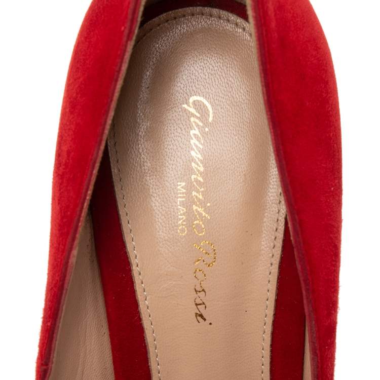 Pre Owned Gianvito Rossi Red Suede Pointed Toe Pumps Size 41