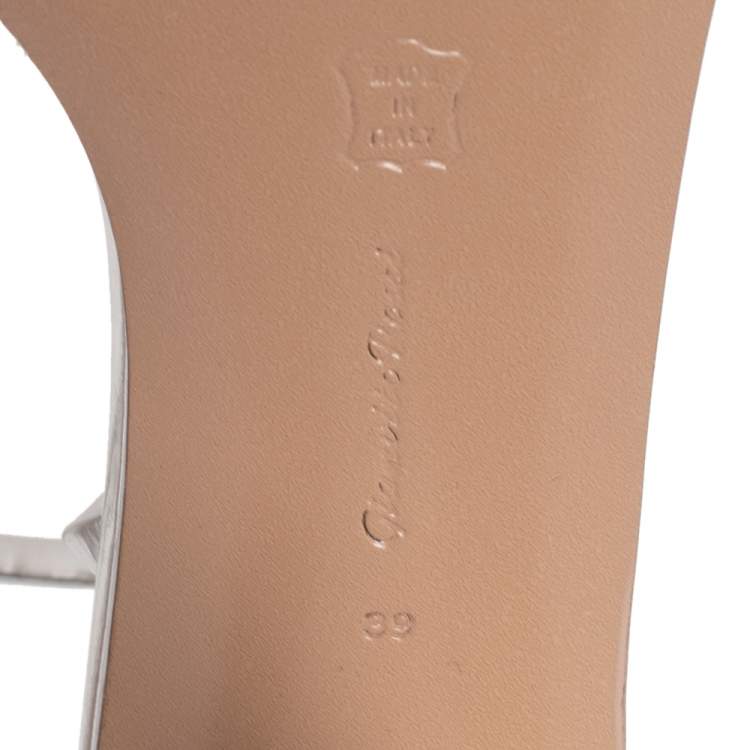 Pre Owned Gianvito Rossi Silver Leather And PVC Ankle Wrap Sandals Size 39