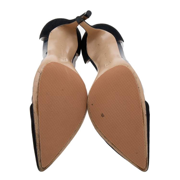 Pre Owned Gianvito Rossi Black Suede And PVC Plexi Pointed Toe Pumps Size 36