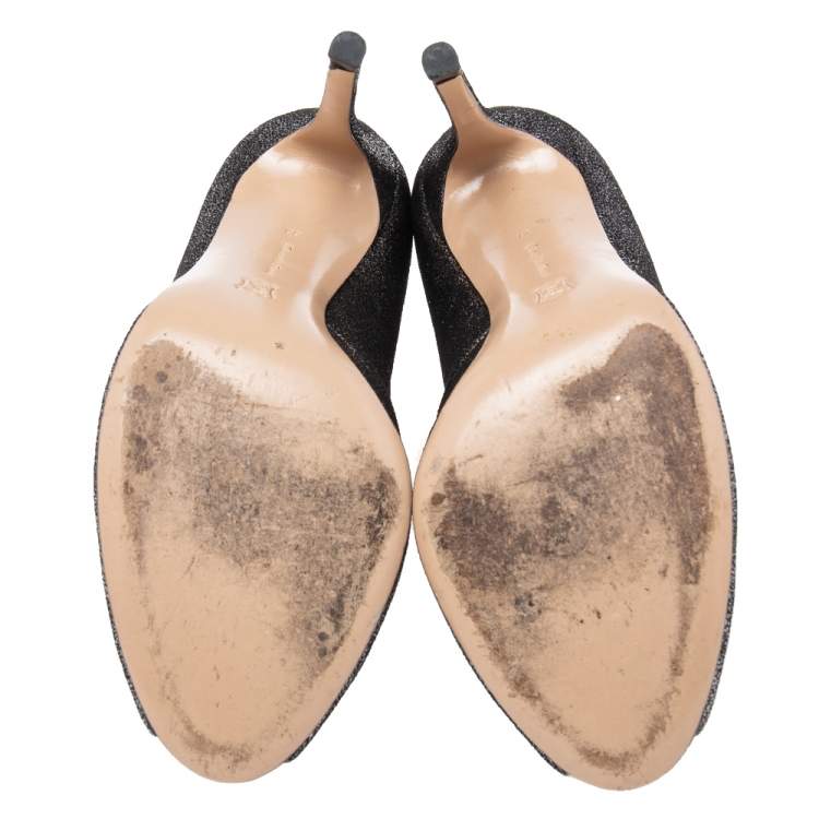 Pre Owned Gianvito Rossi Grey/Black Laminated Suede Vamp Peep-Toe Ankle Booties Size 38