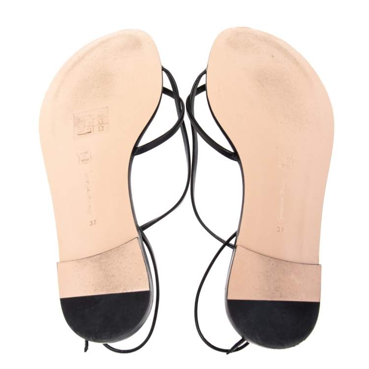 Pre Owned Gianvito Rossi Black Leather Crossover Strap Flat Sandals Size 37