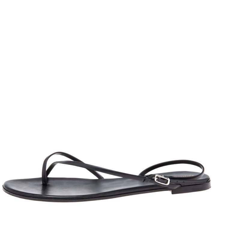 Pre Owned Gianvito Rossi Black Leather Crossover Strap Flat Sandals Size 37