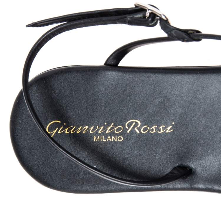 Pre Owned Gianvito Rossi Black Leather Crossover Strap Flat Sandals Size 37