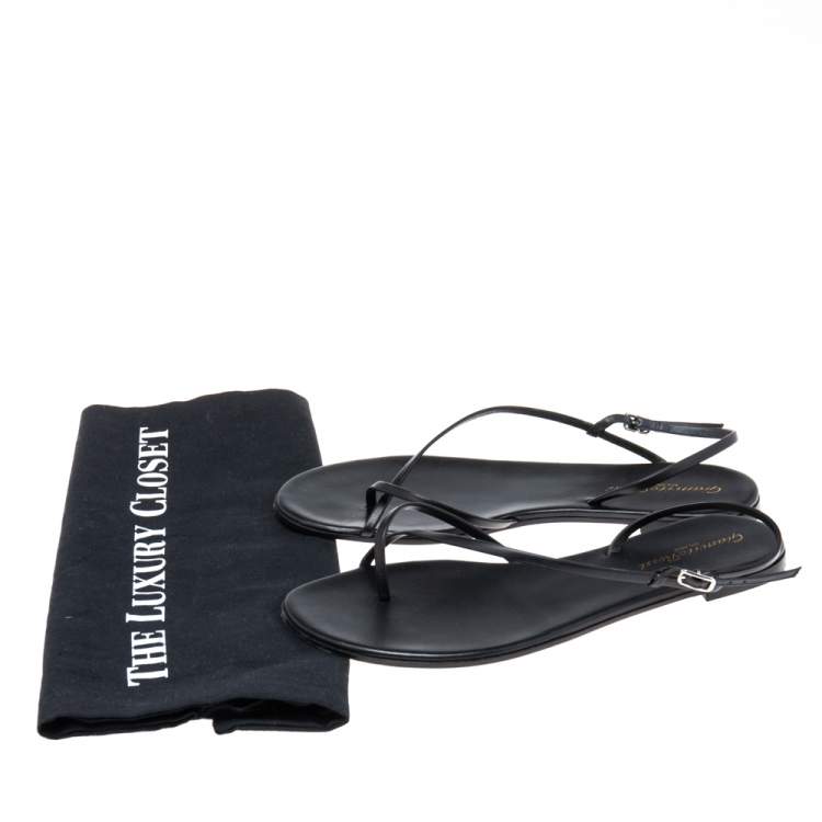 Pre Owned Gianvito Rossi Black Leather Crossover Strap Flat Sandals Size 37