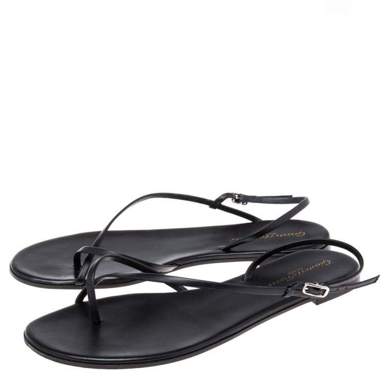 Pre Owned Gianvito Rossi Black Leather Crossover Strap Flat Sandals Size 37