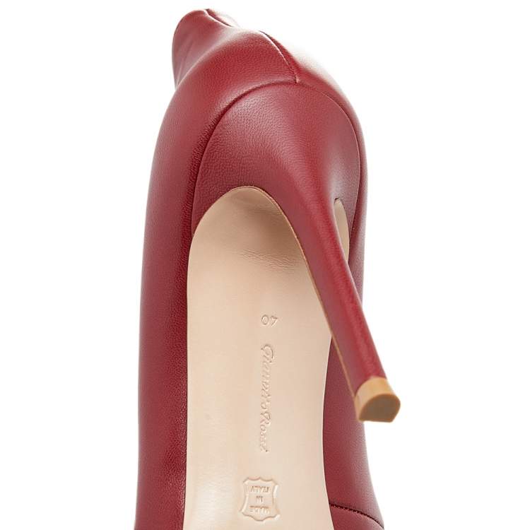 Pre Owned Gianvito Rossi Red Leather Vamp Peep Toe Booties Size 40