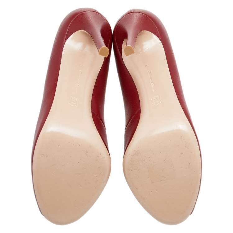 Pre Owned Gianvito Rossi Red Leather Vamp Peep Toe Booties Size 40