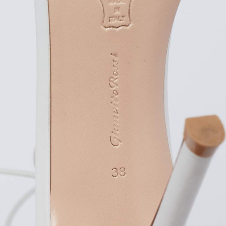 Pre Owned Gianvito Rossi White Leather and Feather Athena Sandals Size 38