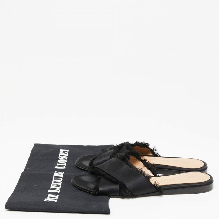 Pre Owned Gianvito Rossi Black Satin Barth Flat Slides Size 36