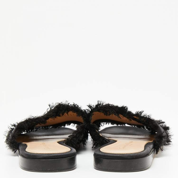 Pre Owned Gianvito Rossi Black Satin Barth Flat Slides Size 36