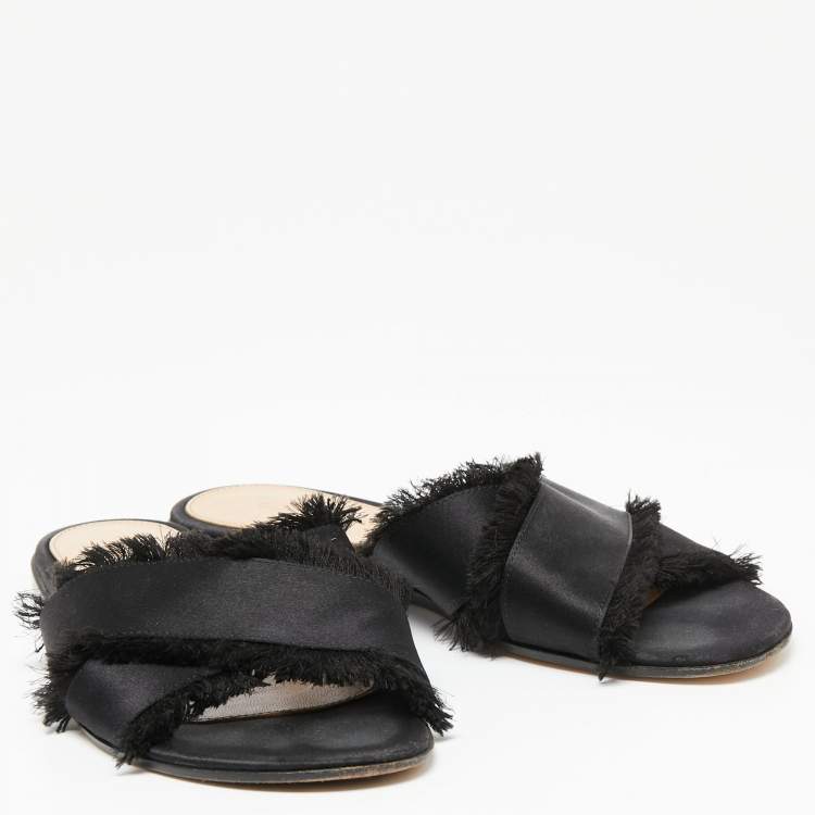 Pre Owned Gianvito Rossi Black Satin Barth Flat Slides Size 36