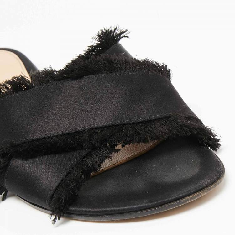 Pre Owned Gianvito Rossi Black Satin Barth Flat Slides Size 36