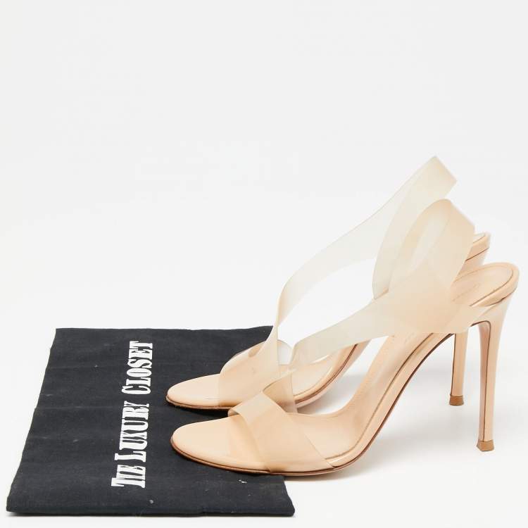 Pre Owned Gianvito Rossi Beige PVC Metropolis Slingback Sandals Size 38.5