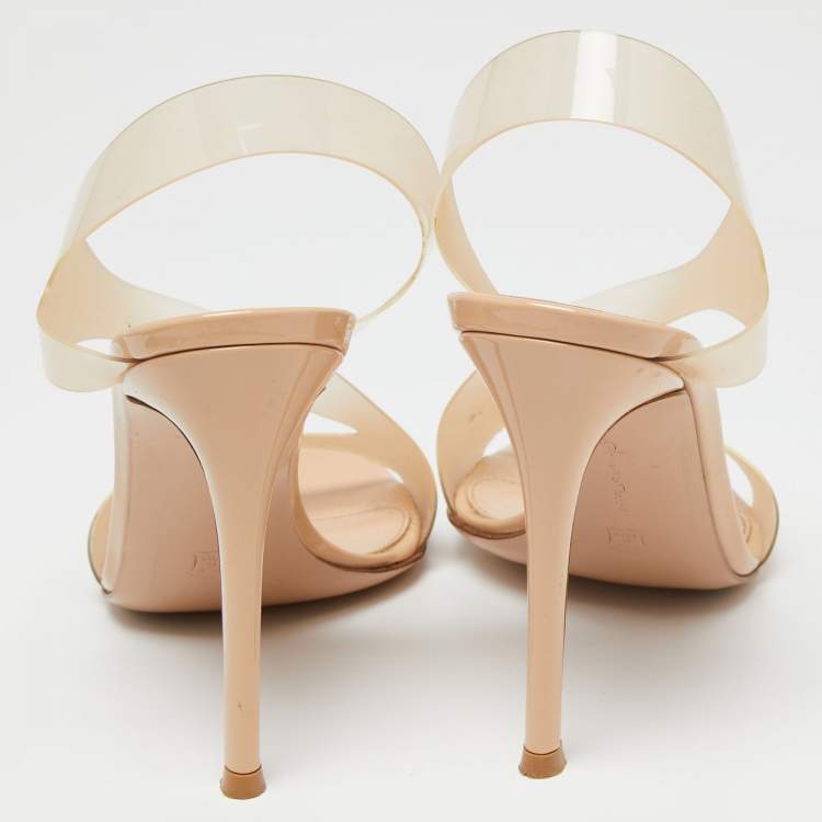 Pre Owned Gianvito Rossi Beige PVC Metropolis Slingback Sandals Size 38.5