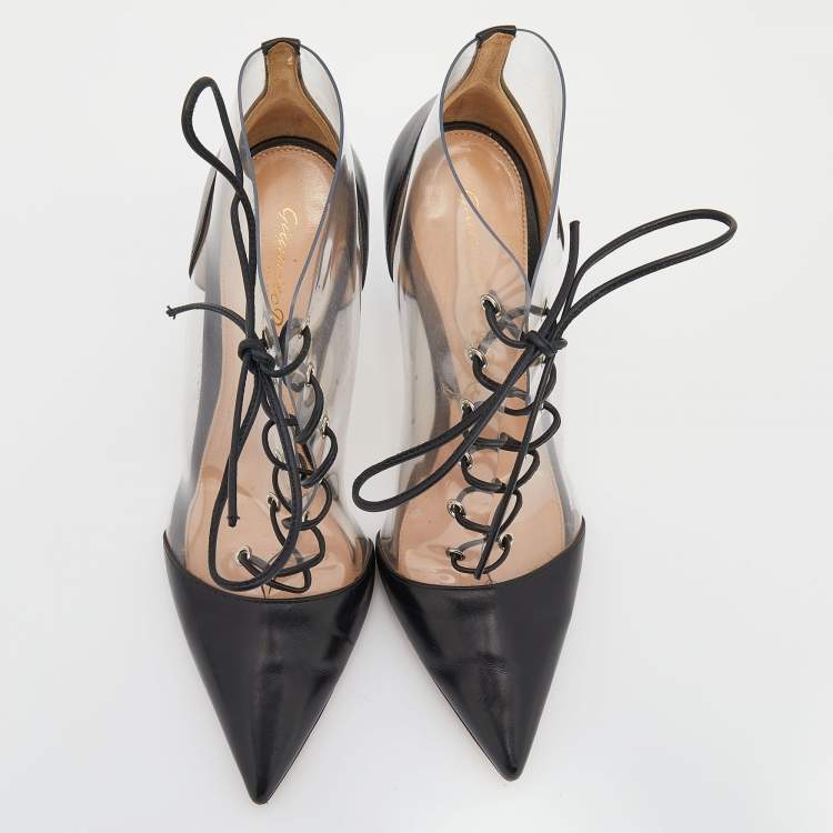 Pre Owned Gianvito Rossi Black Leather and PVC Icon Ankle Boots Size 37