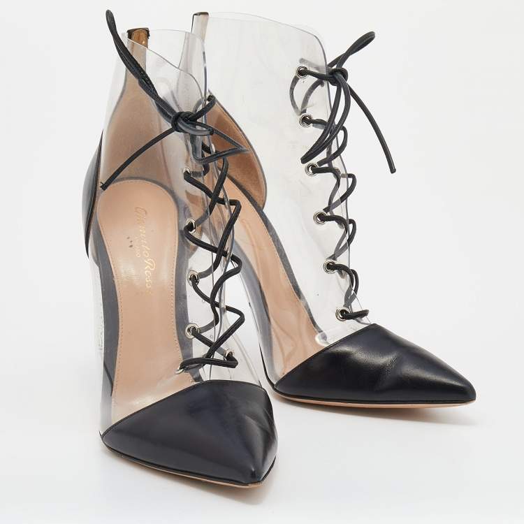 Pre Owned Gianvito Rossi Black Leather and PVC Icon Ankle Boots Size 37