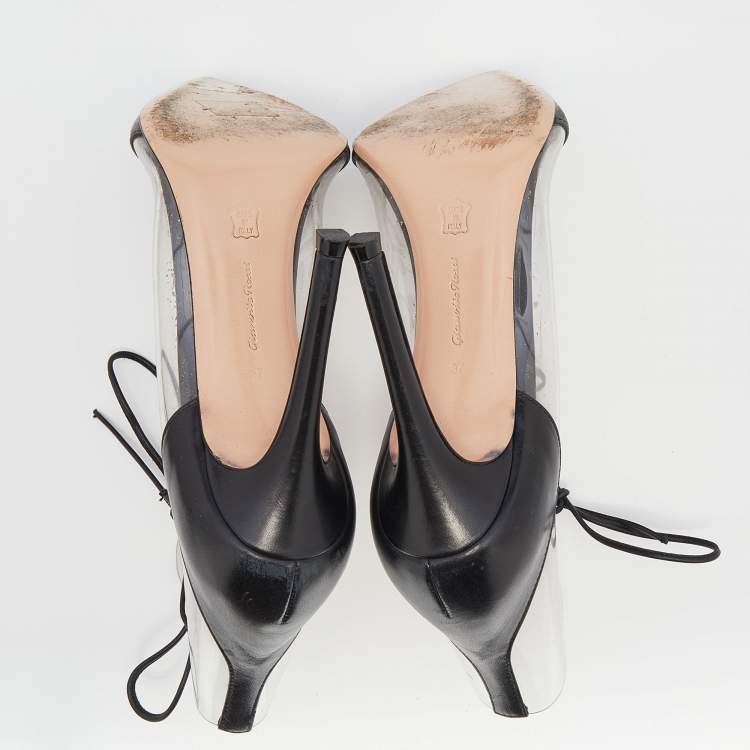 Pre Owned Gianvito Rossi Black Leather and PVC Icon Ankle Boots Size 37