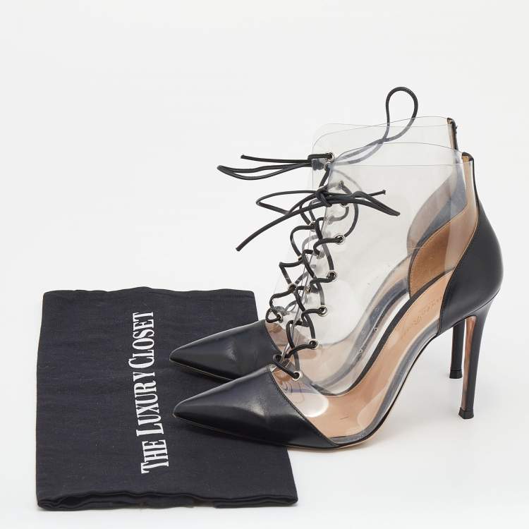 Pre Owned Gianvito Rossi Black Leather and PVC Icon Ankle Boots Size 37