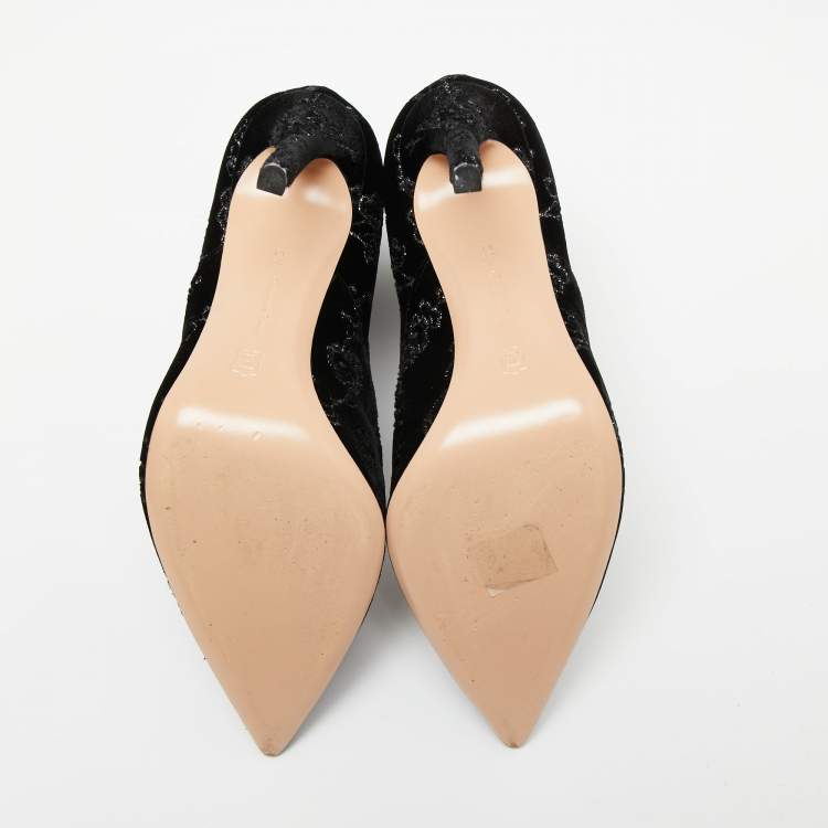 Pre Owned Gianvito Rossi Black Embroidered Velvet Empress Ankle Booties Size 39.5