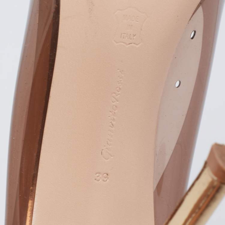 Pre Owned Gianvito Rossi Brown PVC And Leather Kyle 105 Ankle Strap Sandals Size 39