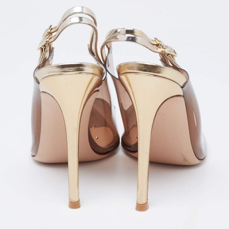 Pre Owned Gianvito Rossi Brown PVC And Leather Kyle 105 Ankle Strap Sandals Size 39