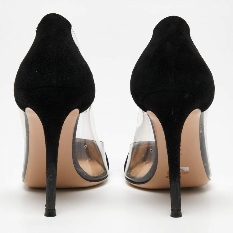 Pre Owned Gianvito Rossi Black Suede and PVC Plexi Pumps Size 38