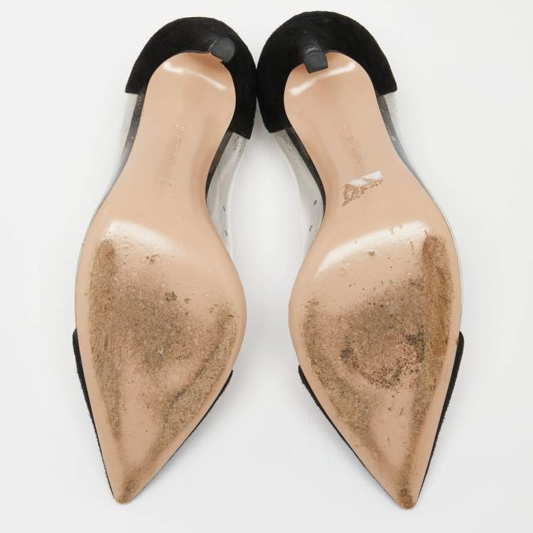 Pre Owned Gianvito Rossi Black Suede and PVC Plexi Pumps Size 38
