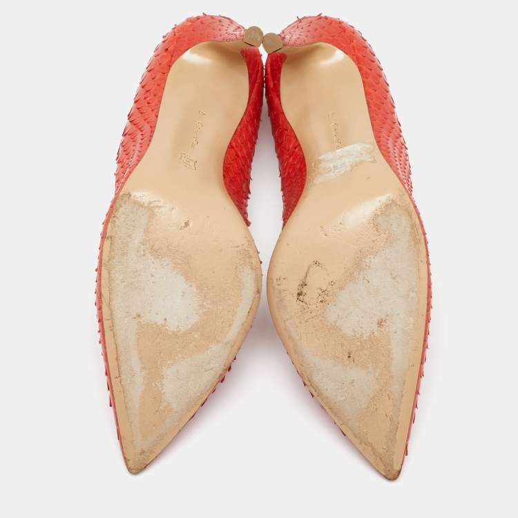Pre Owned Gianvito Rossi Orange Python Leather Pointed Toe Pumps Size 41