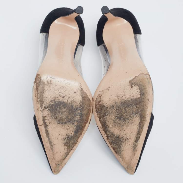 Pre Owned Gianvito Rossi Black Suede and PVC Plexi Pumps Size 38.5