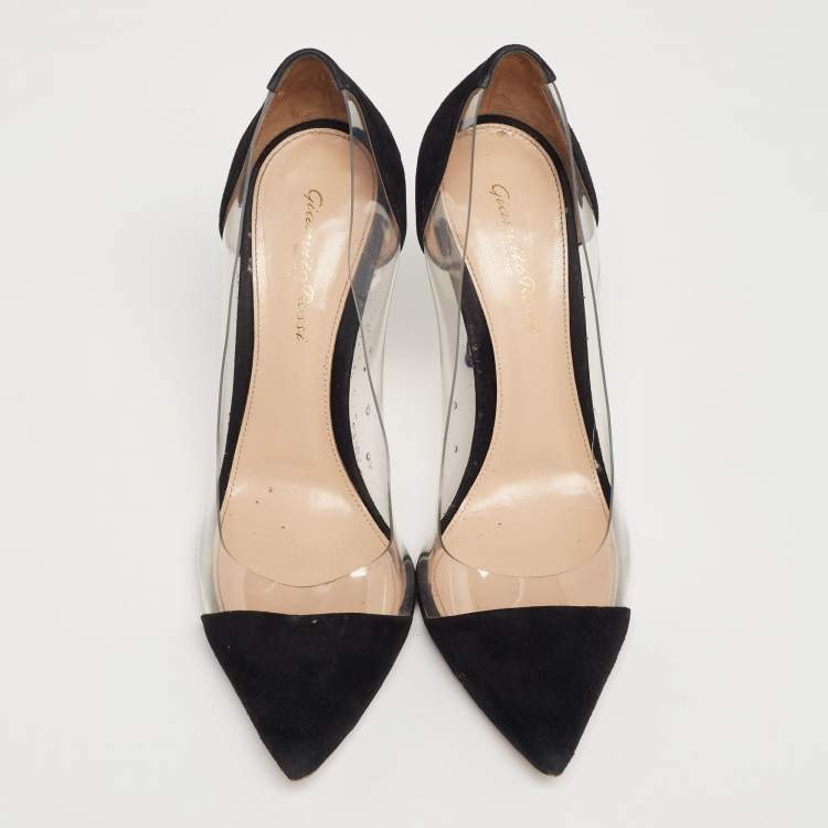 Pre Owned Gianvito Rossi Black Suede and PVC Plexi Pumps Size 38.5