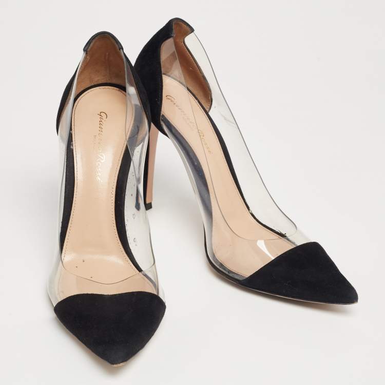 Pre Owned Gianvito Rossi Black Suede and PVC Plexi Pumps Size 38.5