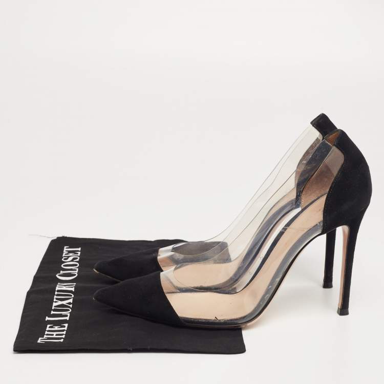 Pre Owned Gianvito Rossi Black Suede and PVC Plexi Pumps Size 38.5