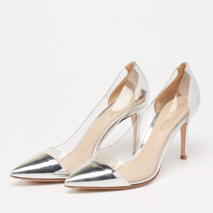 Pre Owned Gianvito Rossi Silver Leather and PVC Plexi Pumps Size 38