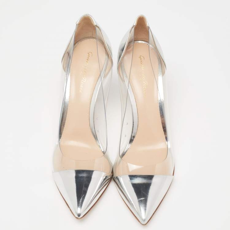 Pre Owned Gianvito Rossi Silver Leather and PVC Plexi Pumps Size 38