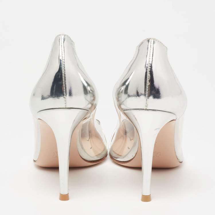 Pre Owned Gianvito Rossi Silver Leather and PVC Plexi Pumps Size 38