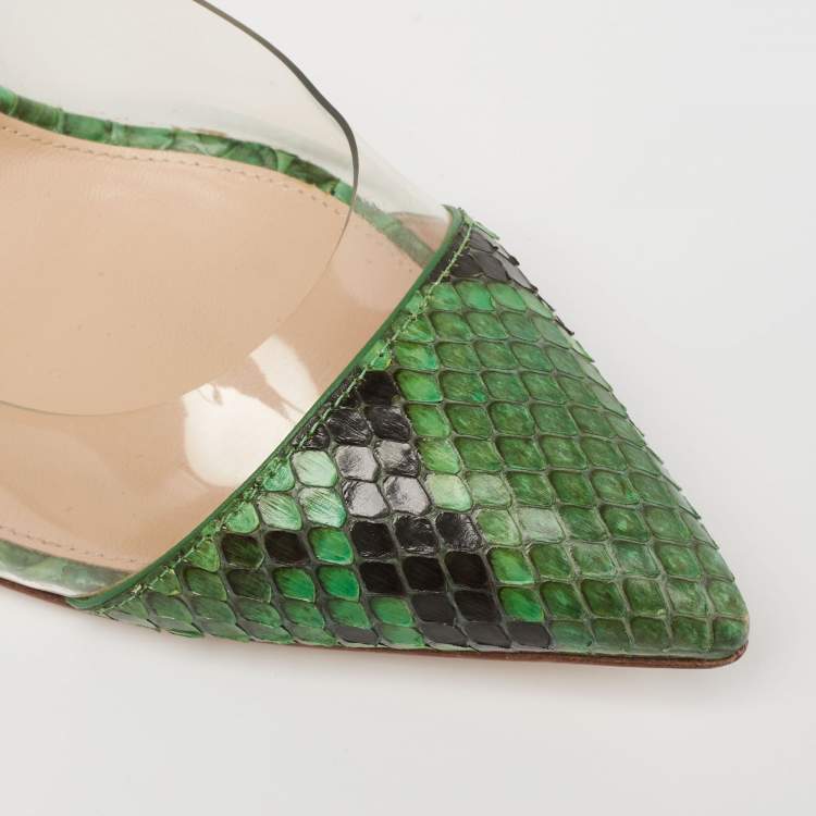 Pre Owned Gianvito Rossi Green Python Leather And PVC Plexi  Pumps Size 37.5 