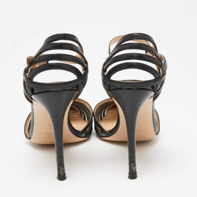 Pre Owned Gianvito Rossi Black Leather and PVC Caged Ankle-Strap Pointed-Toe Pumps Size 36.5