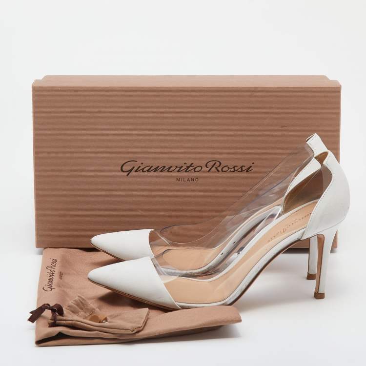 Pre Owned Gianvito Rossi White Leather And PVC Plexi Pointed Toe Pumps Size 37