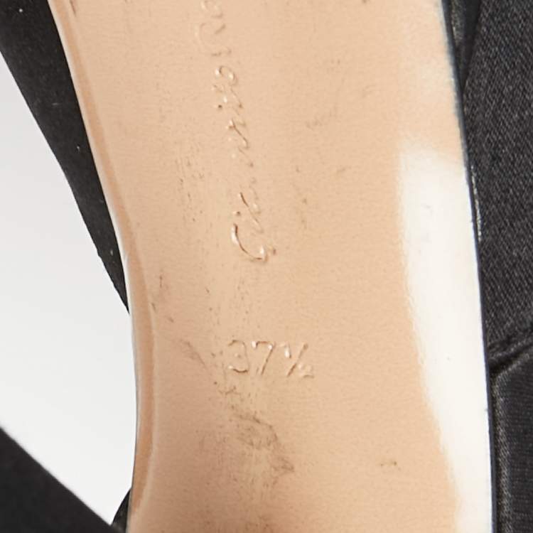 Pre Owned Gianvito Rossi Black Satin Criss Cross Platform Ankle Strap Sandals Size 37.5