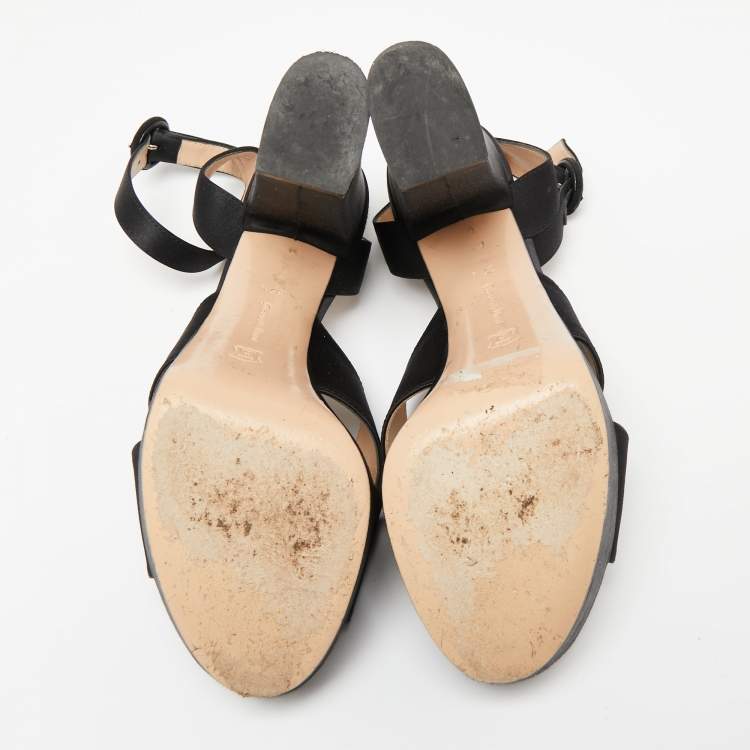 Pre Owned Gianvito Rossi Black Satin Criss Cross Platform Ankle Strap Sandals Size 37.5