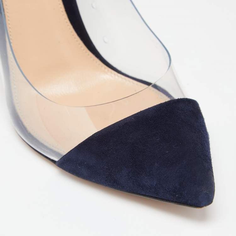 Pre Owned Gianvito Rossi Navy Blue Suede  And PVC Plexi  Pumps Size 36