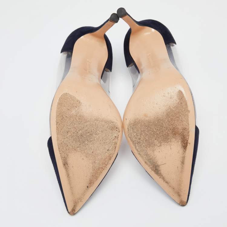 Pre Owned Gianvito Rossi Navy Blue Suede  And PVC Plexi  Pumps Size 36