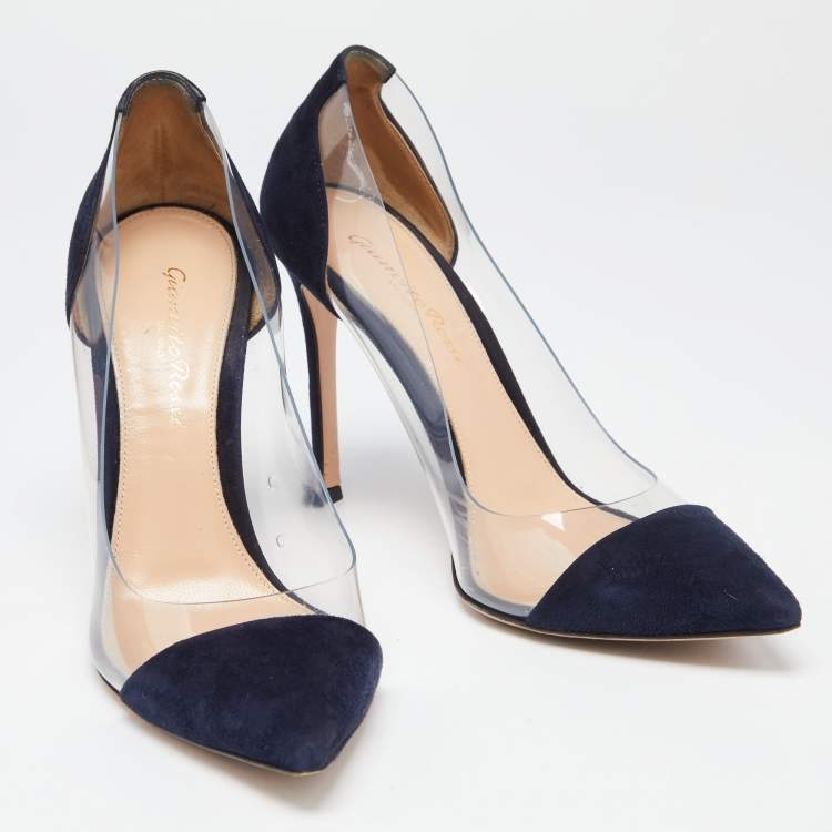 Pre Owned Gianvito Rossi Navy Blue Suede  And PVC Plexi  Pumps Size 36