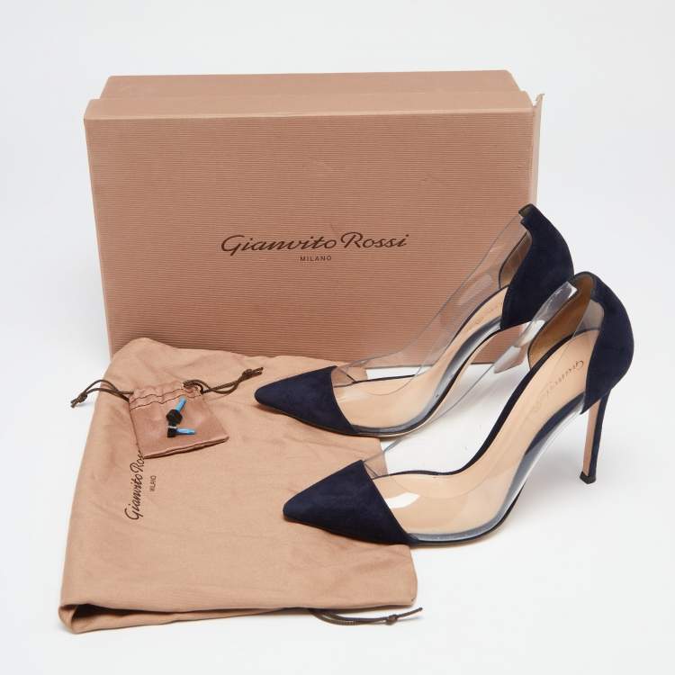 Pre Owned Gianvito Rossi Navy Blue Suede  And PVC Plexi  Pumps Size 36