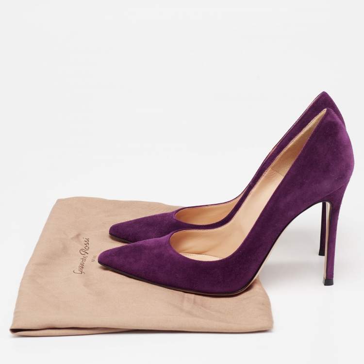 Pre Owned Gianvito Rossi Purple Suede Pointed-Toe Pumps Size 37.5