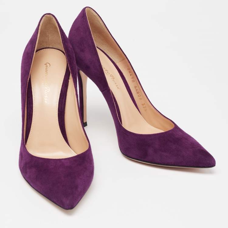 Pre Owned Gianvito Rossi Purple Suede Pointed-Toe Pumps Size 37.5