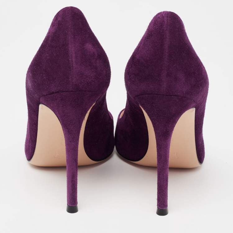 Pre Owned Gianvito Rossi Purple Suede Pointed-Toe Pumps Size 37.5